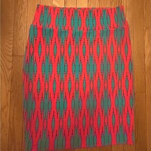 LuLaRoe Neon Pink Turquoise  Aztec Print XL Cassie Pencil Skirt Very Stretchy
